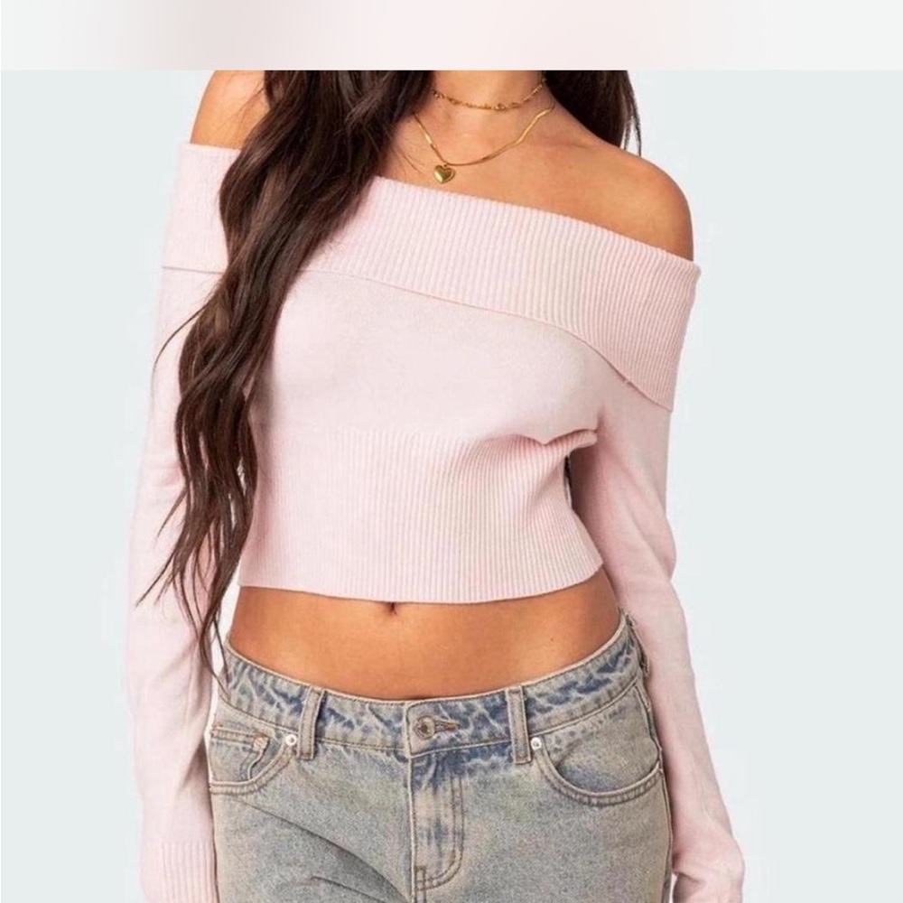 Edikted off the shoulder pink sweater
